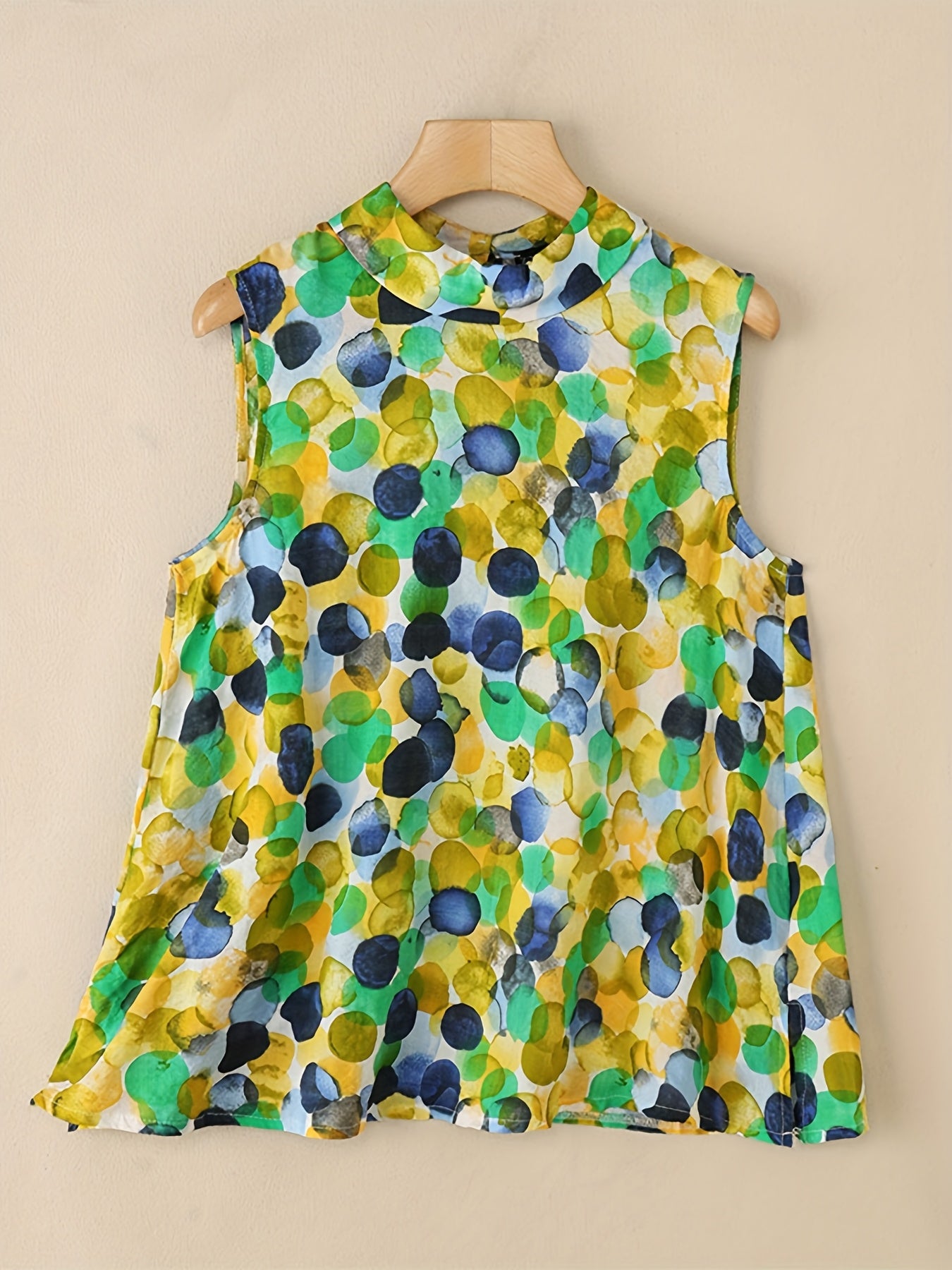 Plus Size Sleeveless Print Mock Neck Tank Top Casual Loose Summer Women's Clothing