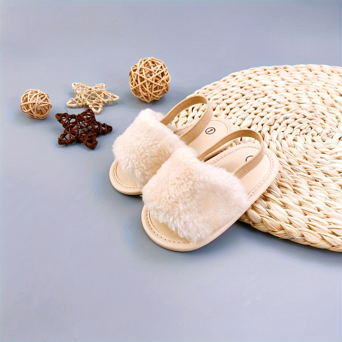 Summer Fuzzy Baby Sandals for Newborns 0-12 Months Non-slip Canvas Shoes