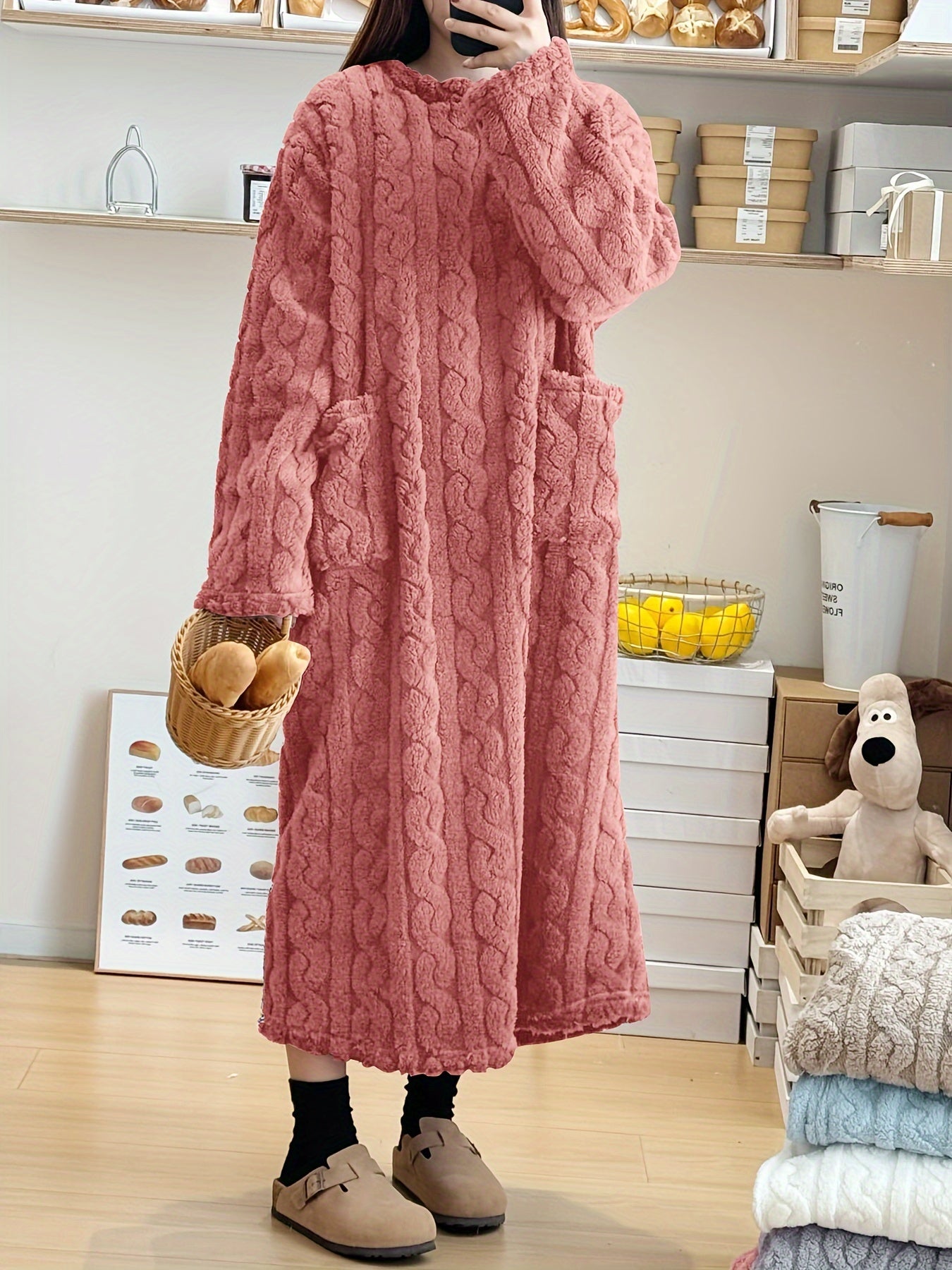 Vestido de talla grande para mujer cálido de manga larga para invierno, mono sobre la rodilla