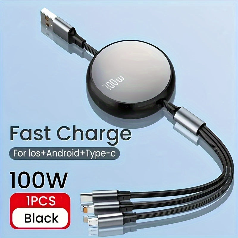 Retractable USB Charging Cable 100W Fast Charging 6A Data Sync 480Mbps