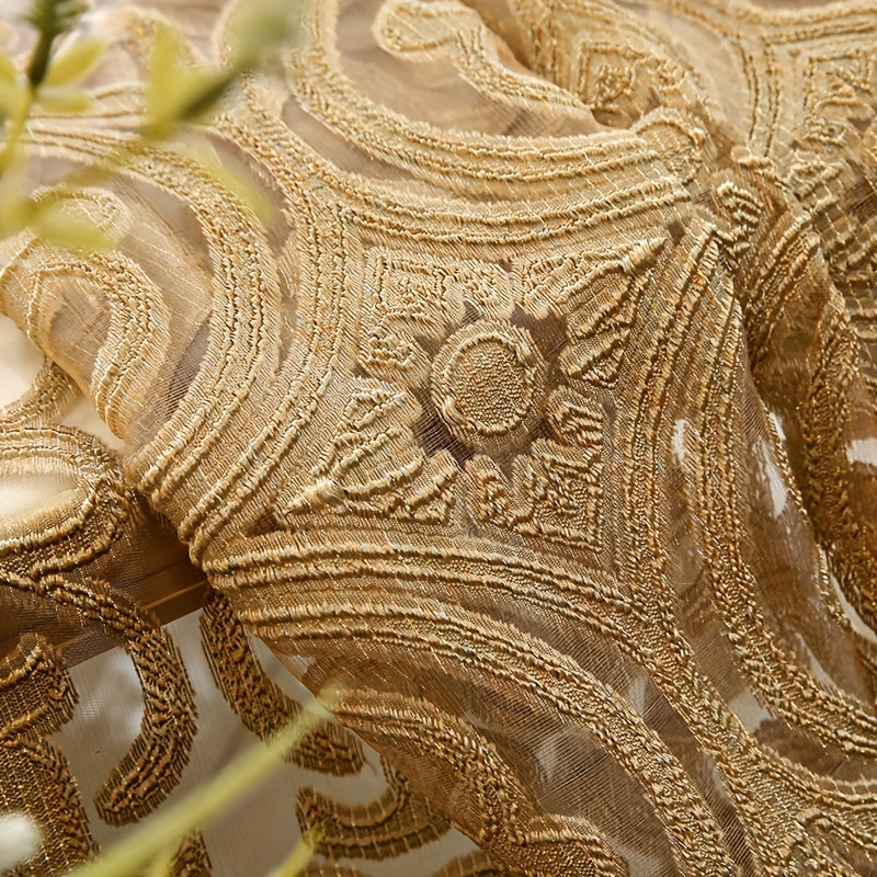 Golden Jacquard Sheer Curtain for Living Room Bedroom Balcony Home Decor 1 Piece