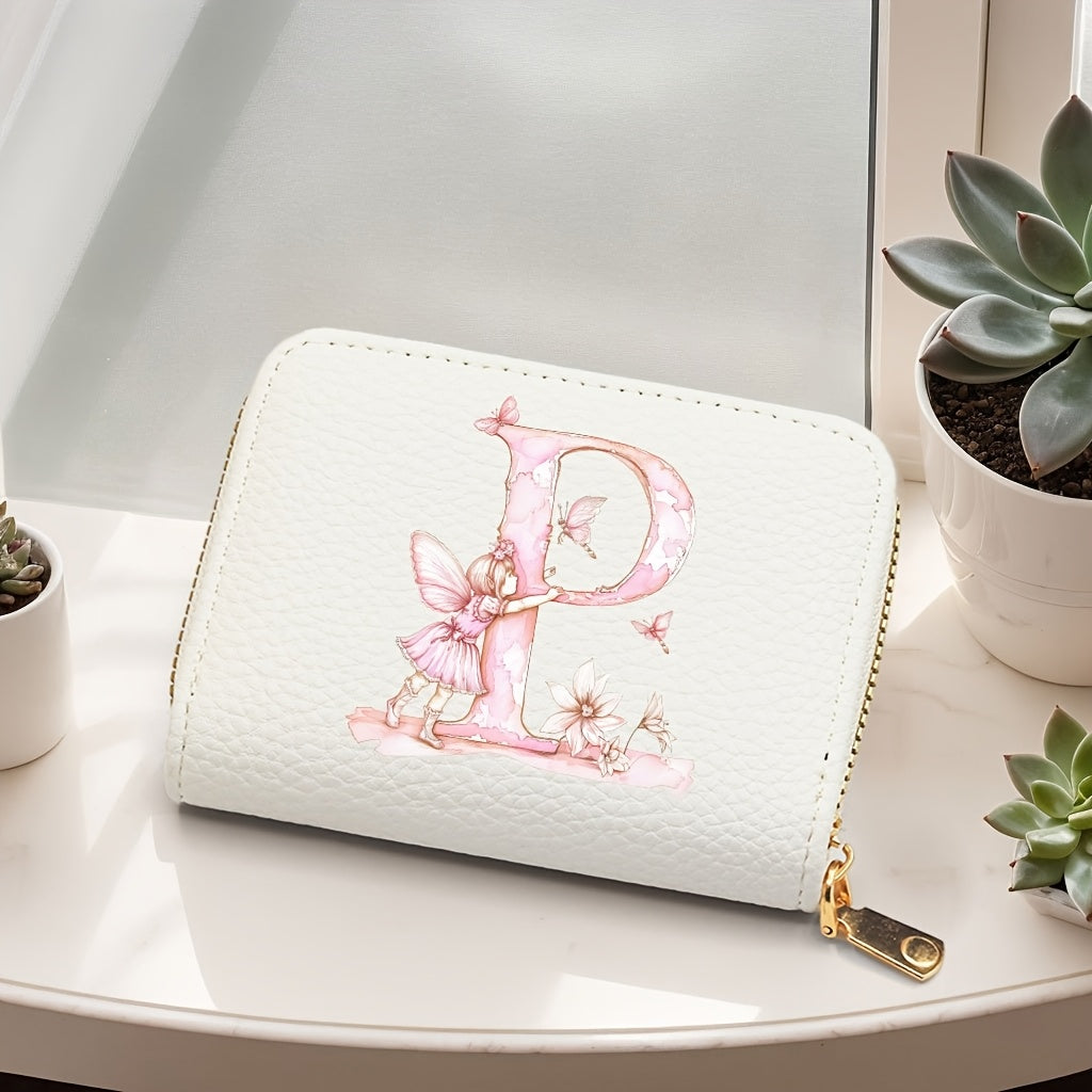 Tarjetero de mujer de cuero sintético, estilo acordeón delgado, con cierre de cremallera para monedas