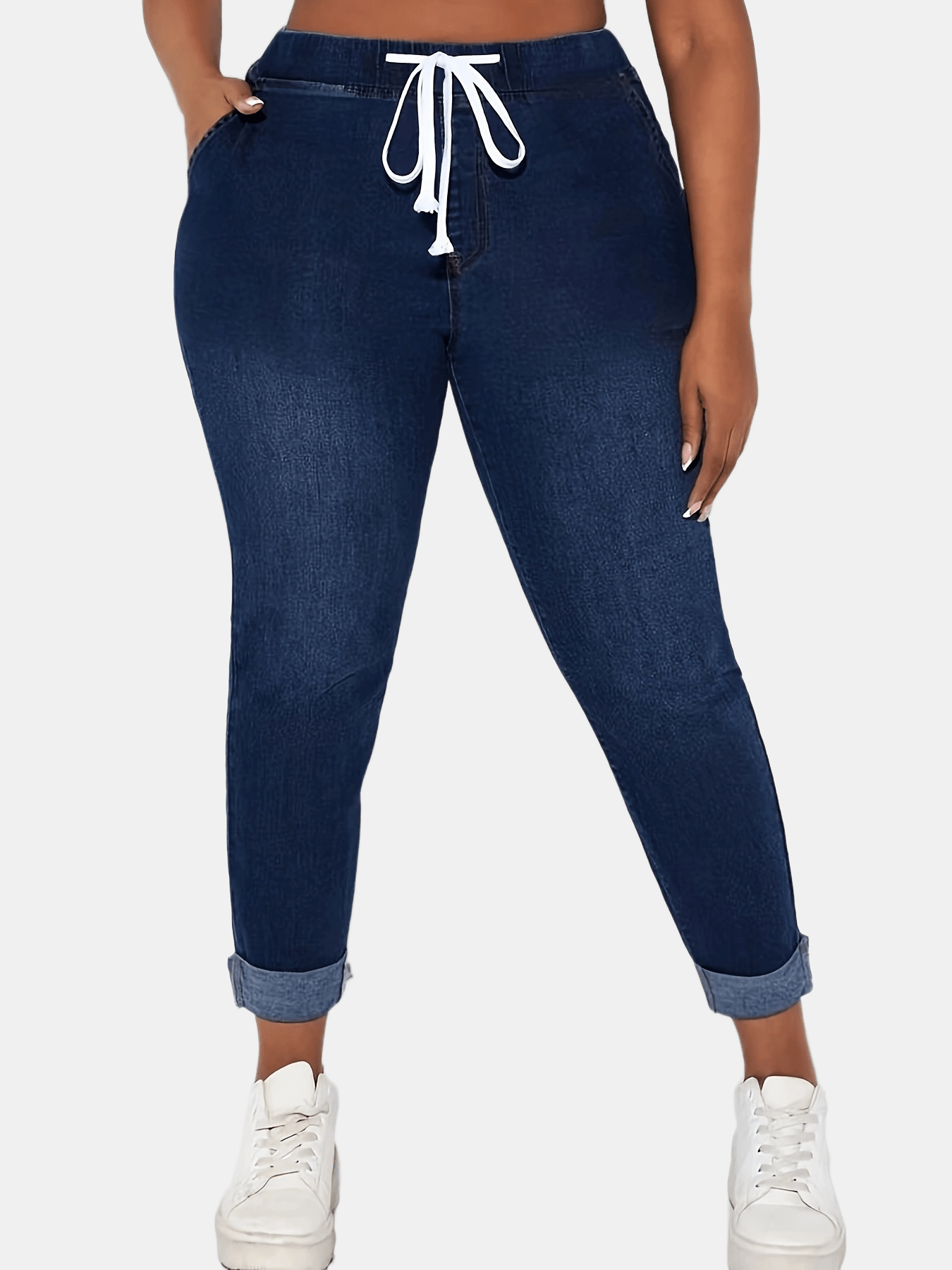 Plus Size High Waist Skinny Denim Jeans for Women Stretch Cotton Solid Color All Season