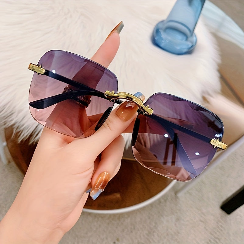 Women's Frameless Square Gradient Glasses Polycarbonate Frame Photo-Enhancing Outdoor Fashion