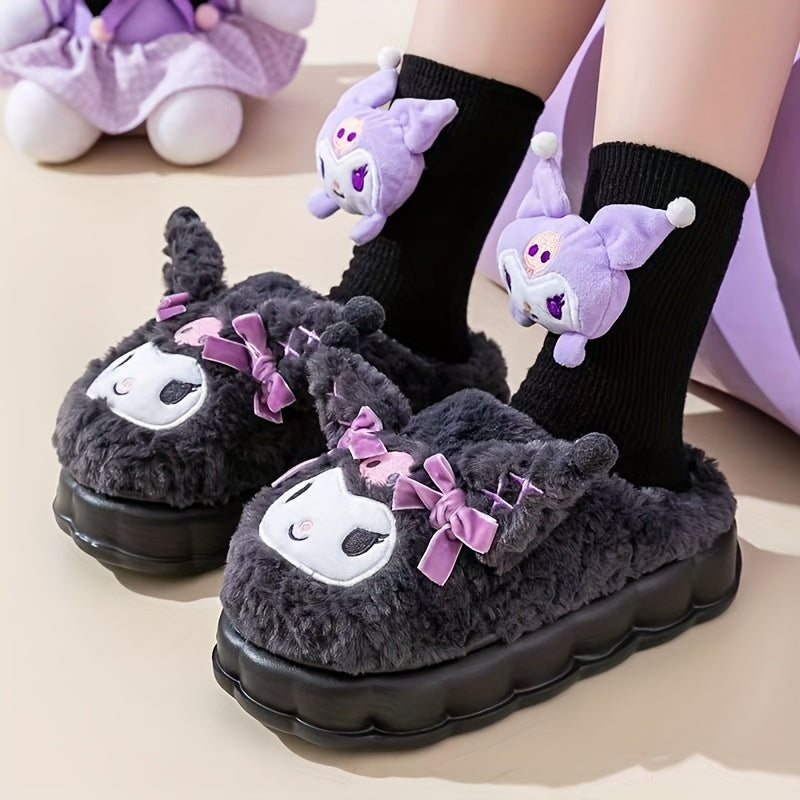 Women Cozy Plush Slippers with Cartoon Design Soft Fabric Warm Winter