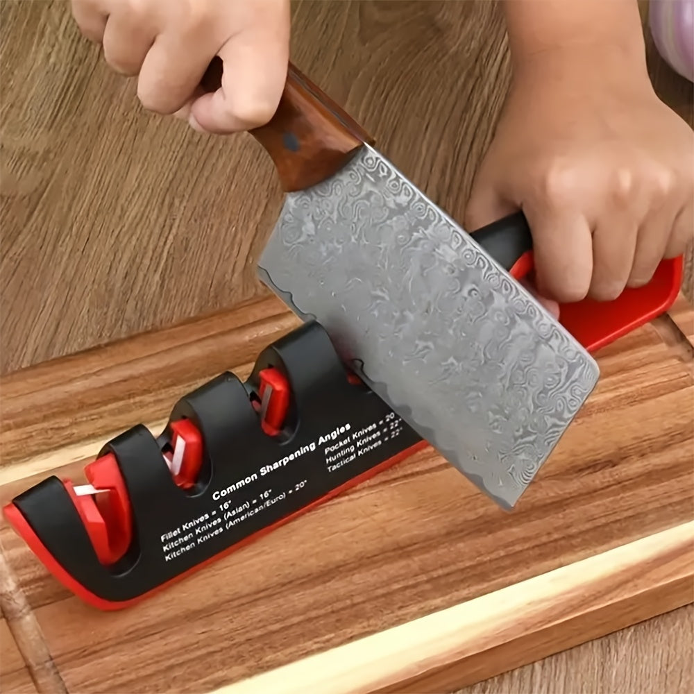 Sozlanadigan 4-in-1 oshxona pichog'i silliqlash mashinasi, 4 bosqichli silliqlash tayoqlari, qora-qizil