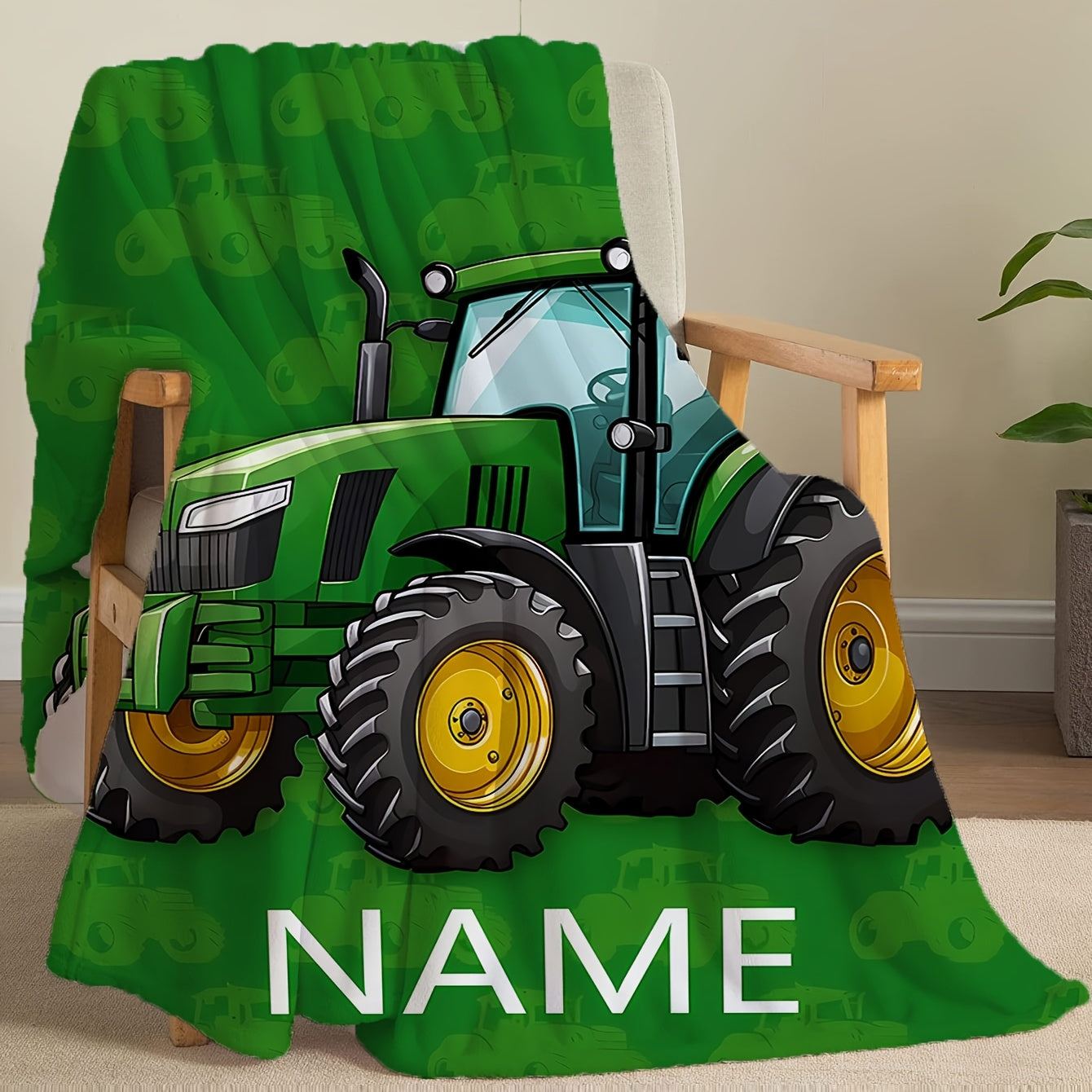 Personalized Tractor Blanket Cozy Flannel Throw for Couch Bed Living Room Allergen-Free Double-Sided Digital Print
