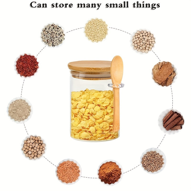 10oz Glass Spice Jars Set with Bamboo Lids and Spoons Airtight Storage for Spices Salt Pepper