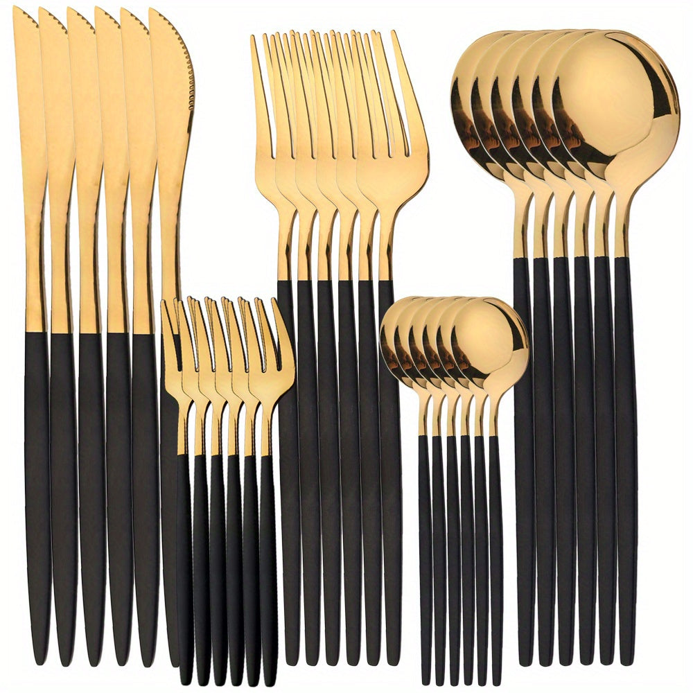 30-Piece Stainless Steel Cutlery Set Fork Knife Spoon Dishwasher Safe Mirror Polished