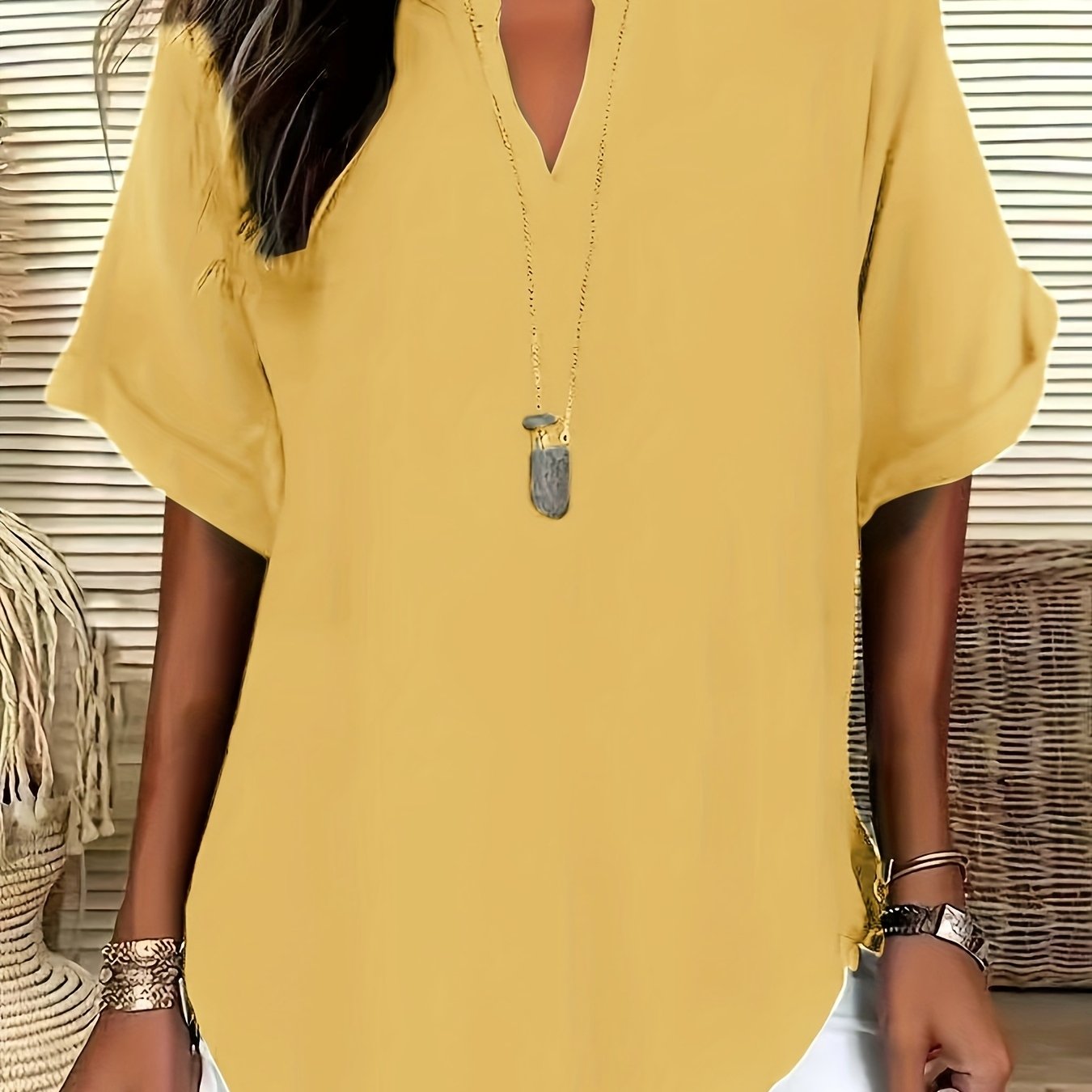 Plus Size Women's Short Sleeve Blouse Casual V-Neck Flared Hem All-Season Shirt