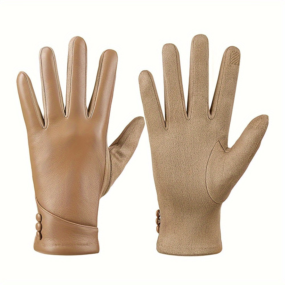 Men's Fleece-Lined Leather Gloves Touchscreen Split Fingers for Cold Weather
