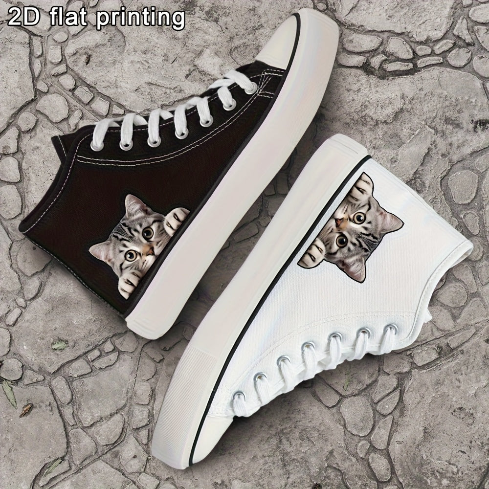 Women's Black White Casual Sneakers Skateboard Shoes Lace-Up 2D Print