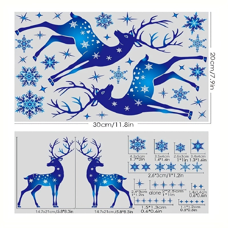 30 Pieces Blue Reindeer Snowflakes Static Cling Window Decals Holiday Decor