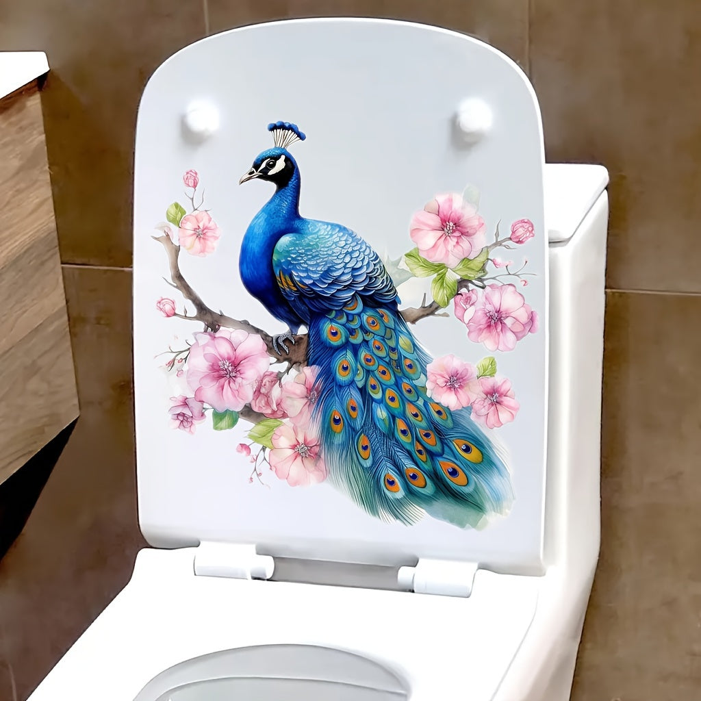 Self-Adhesive PVC Wall Decals for Bathroom Decor Peacock Theme Waterproof Removable