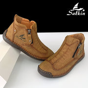 Women's Leather Short Boots Casual Outdoor Flat Booties