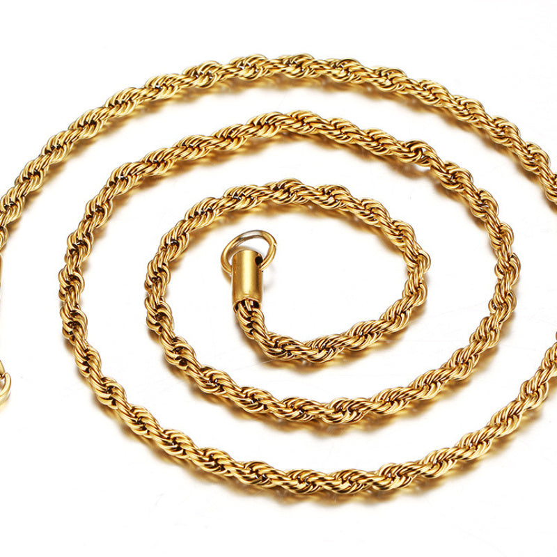 Gold-Toned Stainless Steel Rope Necklace and Bracelet Set Y2K Minimalist Style for Daily Wear and Gifting