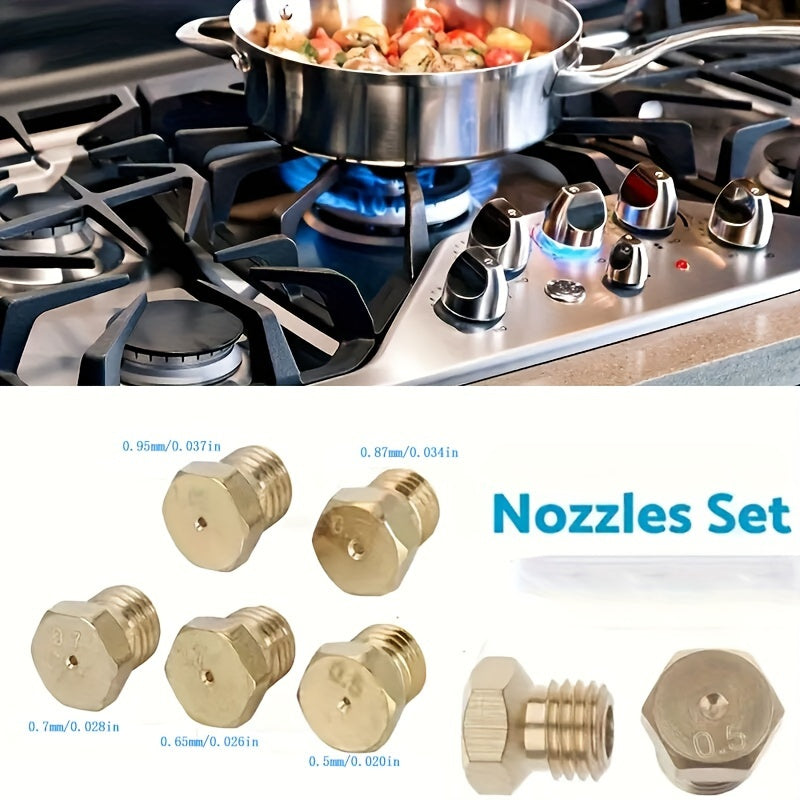 Sabafu pechlari uchun 5 ta yuqori sifatli mis gaz pechlari nozullari, aniq olov nazorati uchun 0.5/0.65/0.7/0.87/0.95mm yonish joyi o'lchamlari.