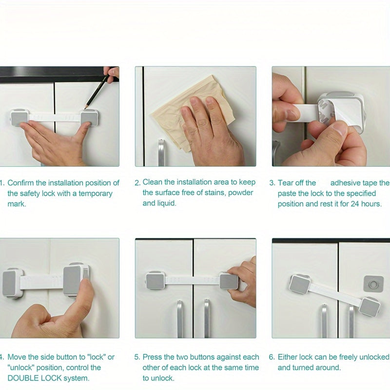 Set of 4 Gray Adhesive Cabinet Locks for Fridge Drawers Ovens and Cabinets