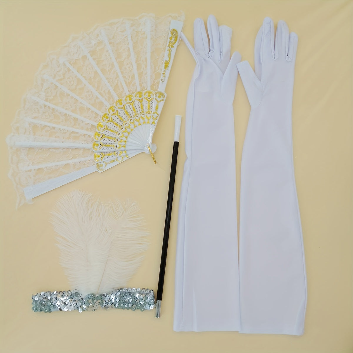 1920s Women's Masquerade Party Accessories Gloves Feather Hair Clips Smoke Tube Fans Dress Embellishments