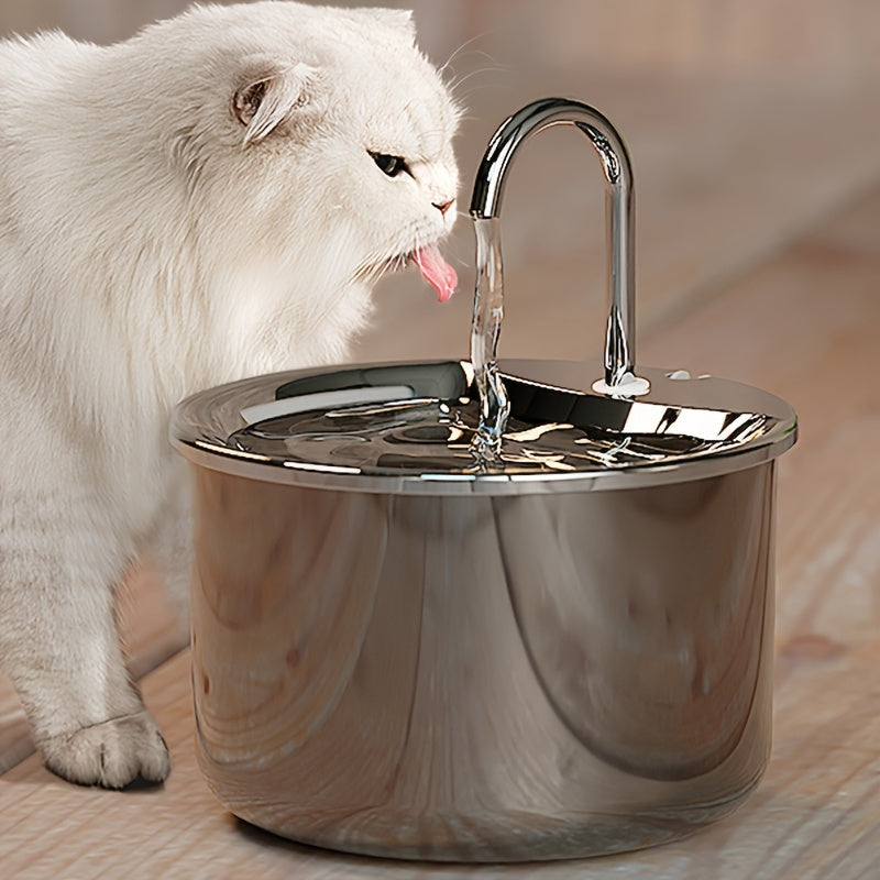 Stainless Steel Pet Water Fountain with USB Power Quiet Automatic Dispenser Splash-Proof Basin for Cats and Dogs