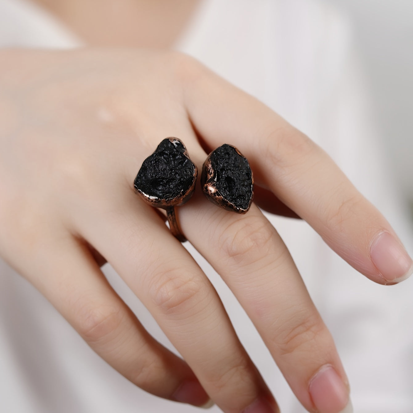 Boho-Chic sozlanadigan uzuk Amethyst, Yashil Fluorit, Tourmaline va Agat tabiiy toshlar bilan