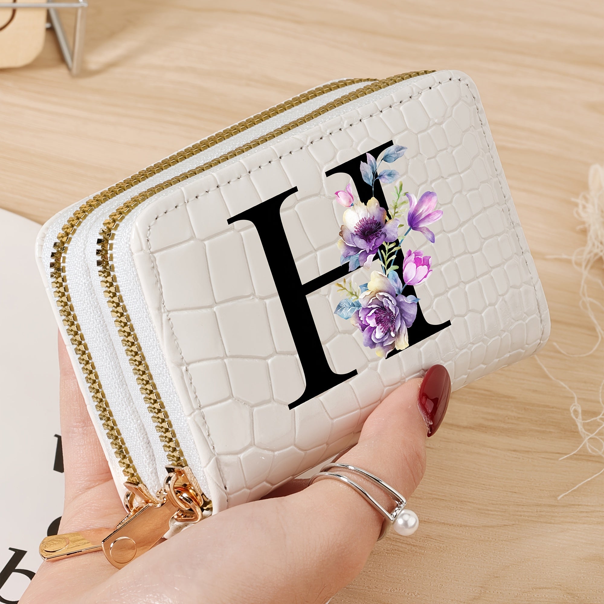 Minimalist Floral Credit Card Holder with Zipper Coin Purse for School and Back-to-School Supplies