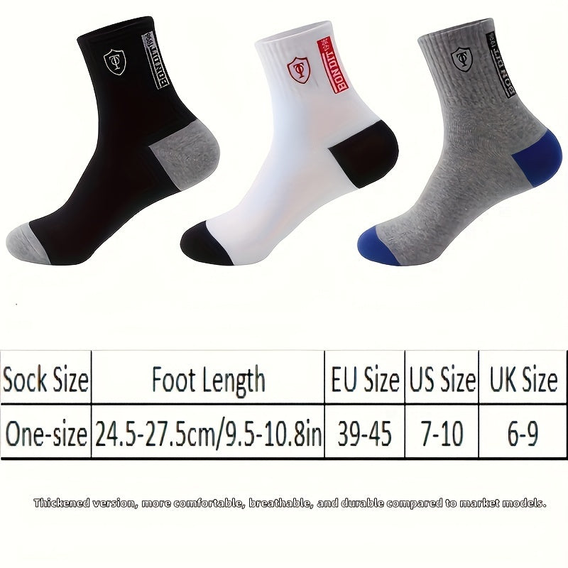 Men's Cotton Sports Socks 6 Pairs Sweat-Wicking Embroidered Knit Mixed Colors Machine Washable