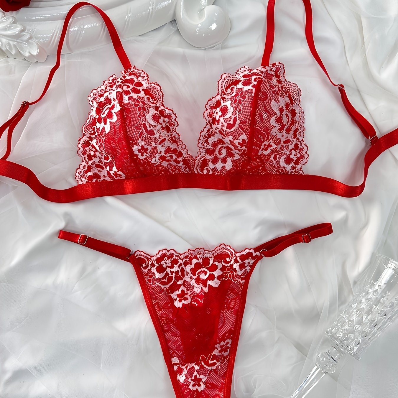 Women's Floral Lace Lingerie Set with Triangle Cups and Panties