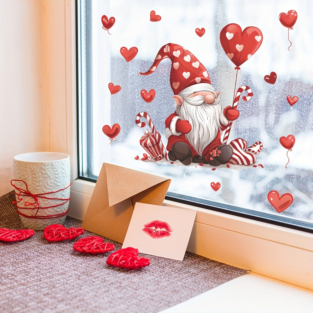 Valentine's Day Gnome and Heart Window Clings Pink Red Self-Adhesive Decor