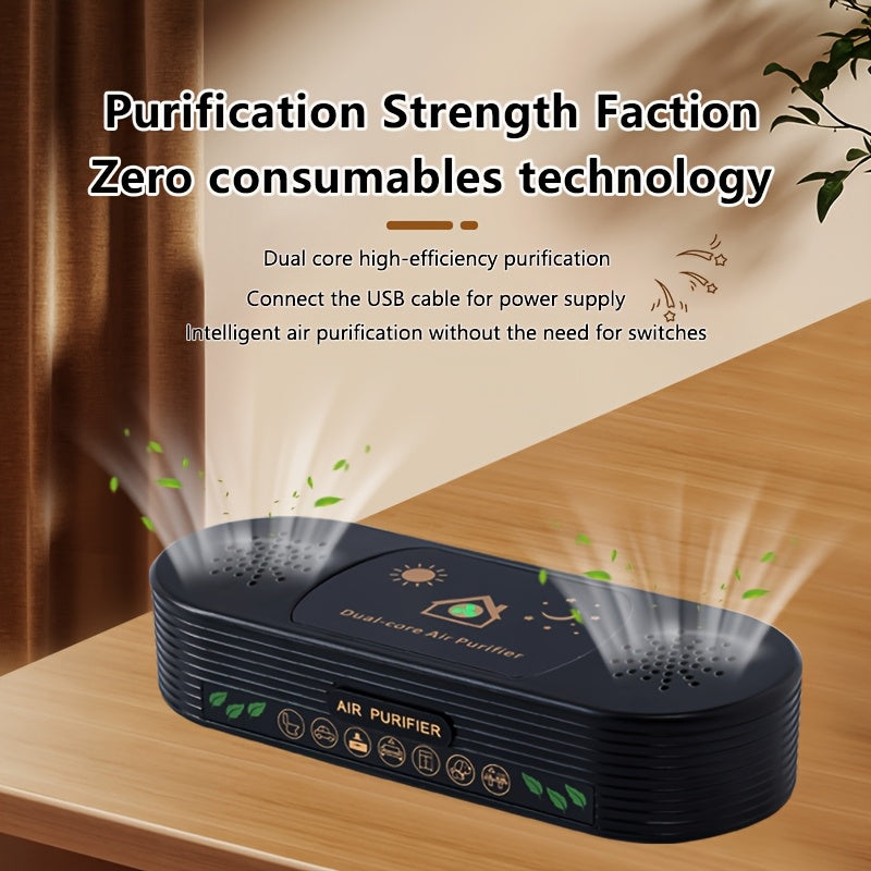 Dual-Core USB Air Purifier for Small Spaces Odor Smoke Eliminator Smoke Free