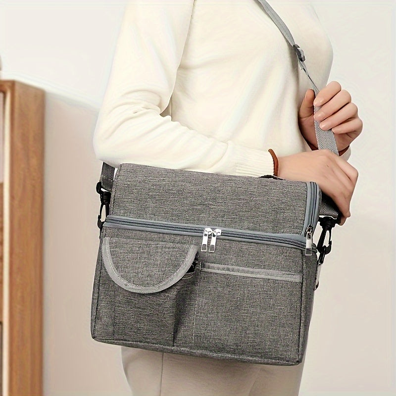 Bolsa de almuerzo de doble capa aislada con compartimento para botella, cierre a prueba de fugas