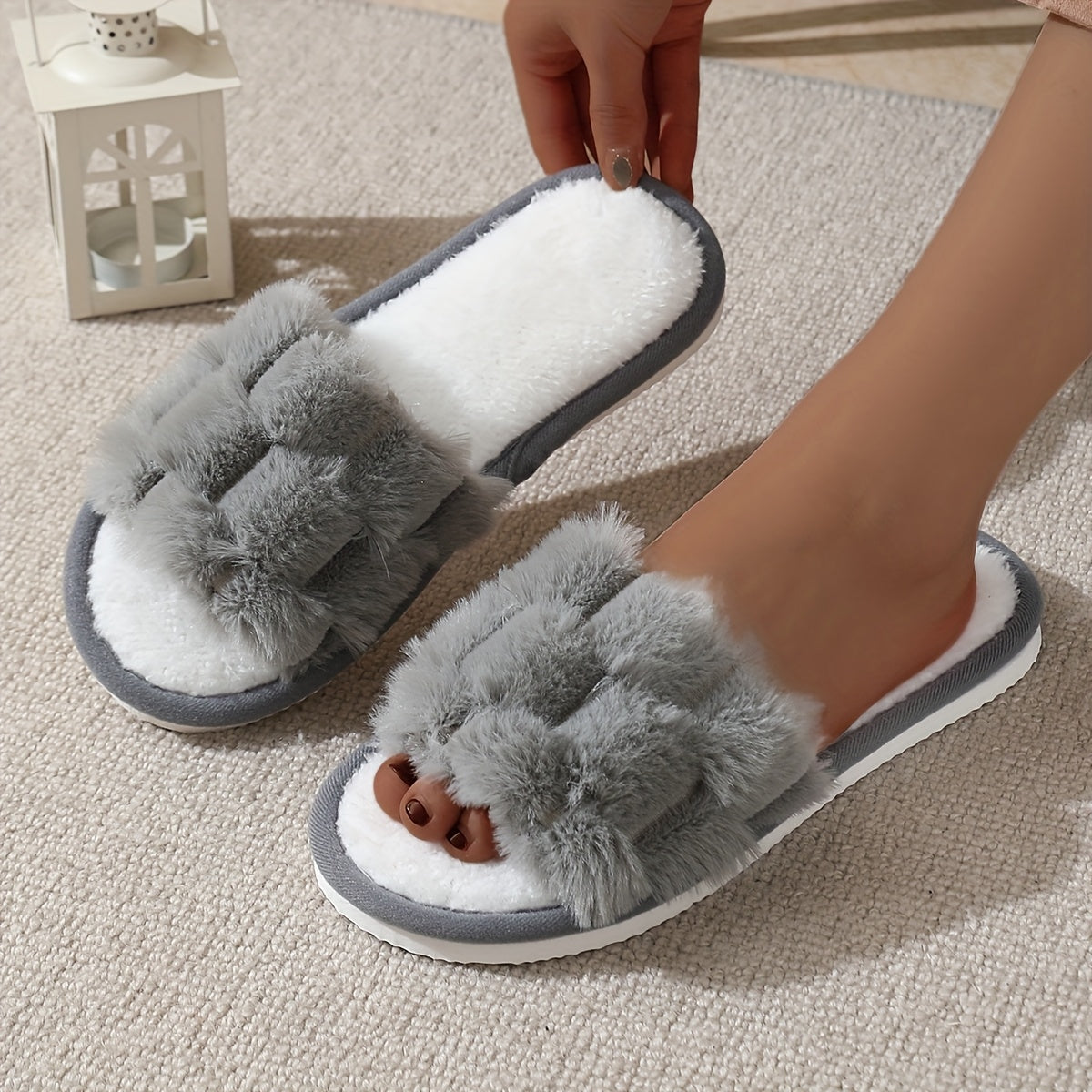Women's Plush Open-Toe Indoor Slippers Non-Slip Comfortable Breathable
