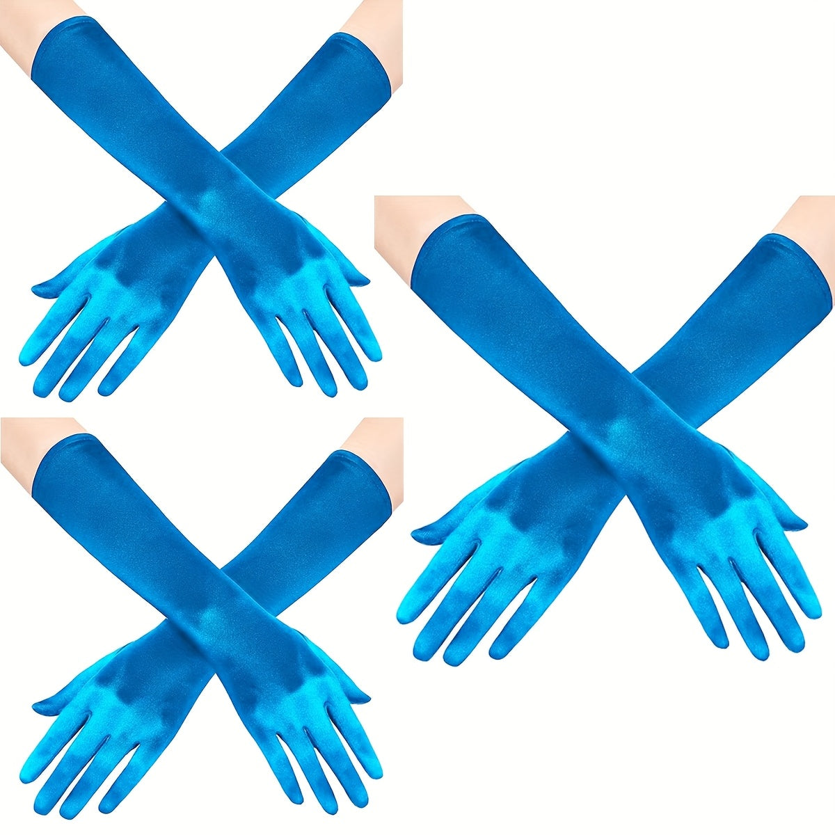 Ayollar uchun satindan tayyorlangan uzun opera qo'llari, 3 ta, vintage, tirsak uzunligi, kechki kiyim va to'y uchun