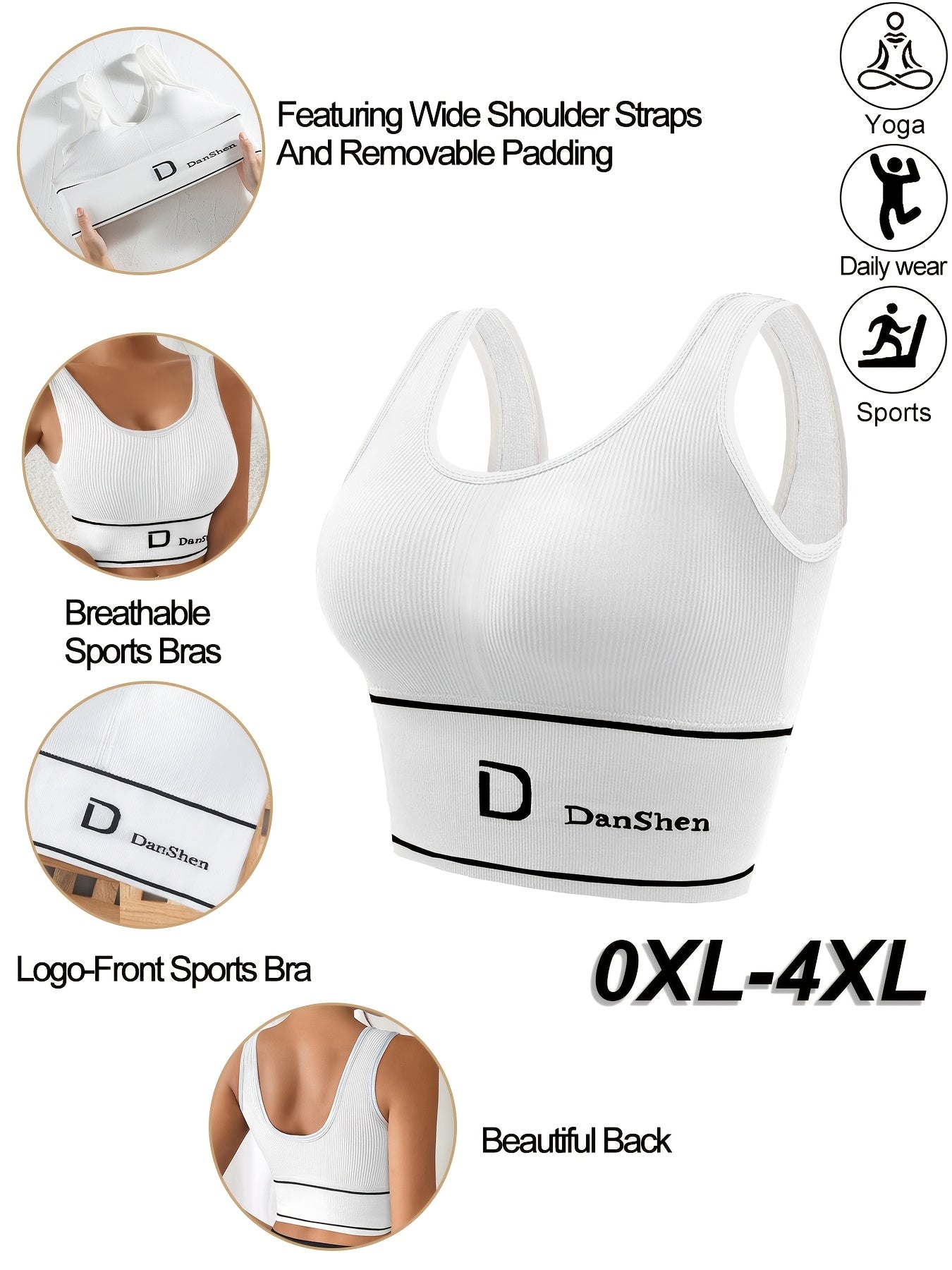 Women's Plus Size Padded Sports Bras No Underwire Breathable Workout Tops