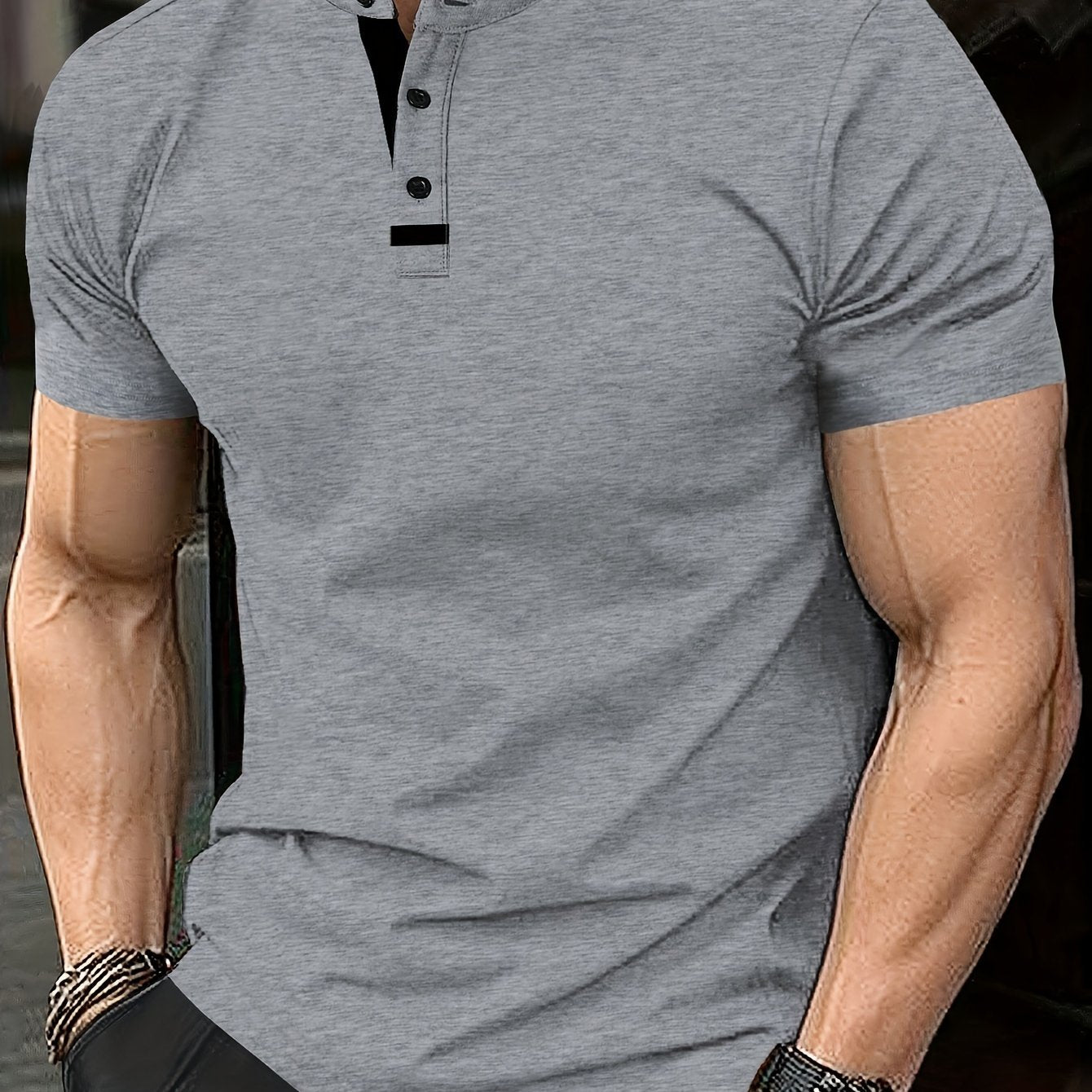 Men's Red Casual Short Sleeve Shirt with Button Crew Neck Lightweight Polyester for Golf and Casual Wear