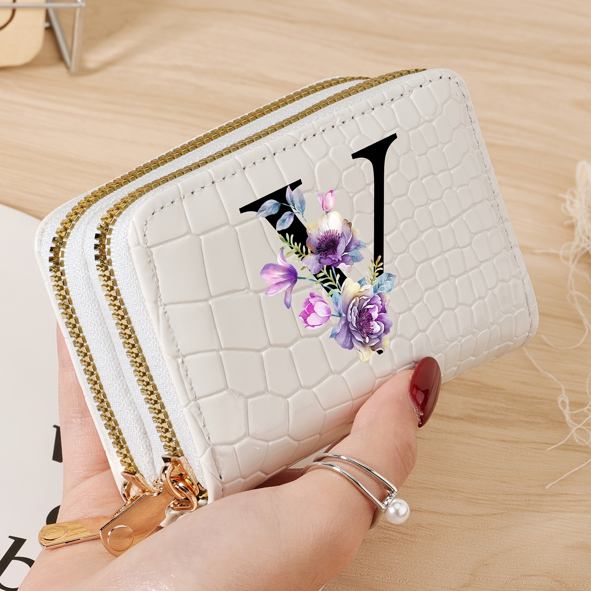 Minimalist Floral Credit Card Holder with Zipper Coin Purse for School and Back-to-School Supplies