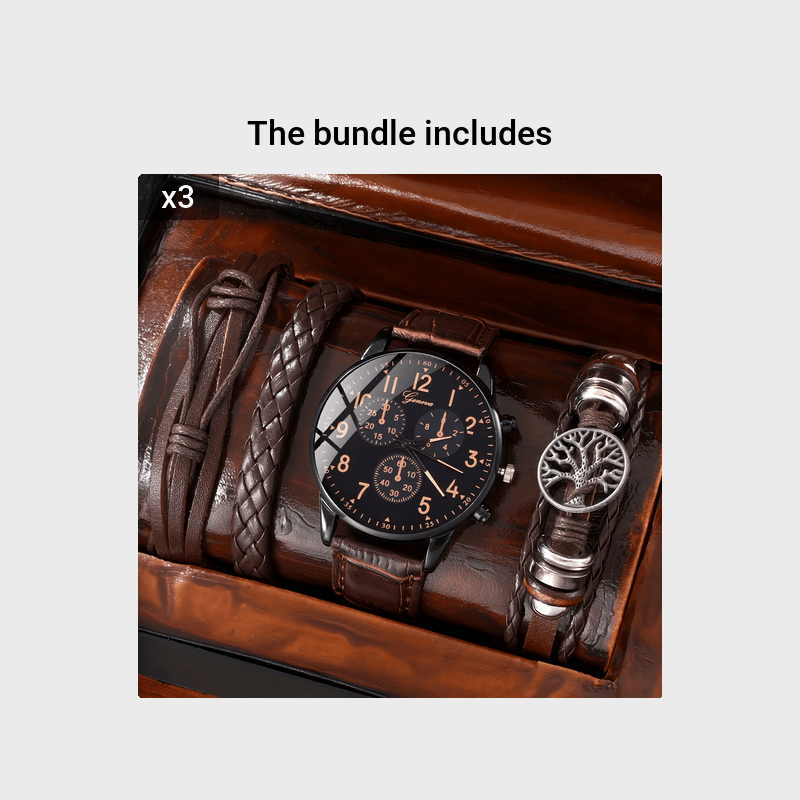 4-qismli to'plam, Erkaklar uchun minimalist va zamonaviy kichik diali kvarts soat va bilaguzuk to'plami, uning uchun mukammal sovg'a.