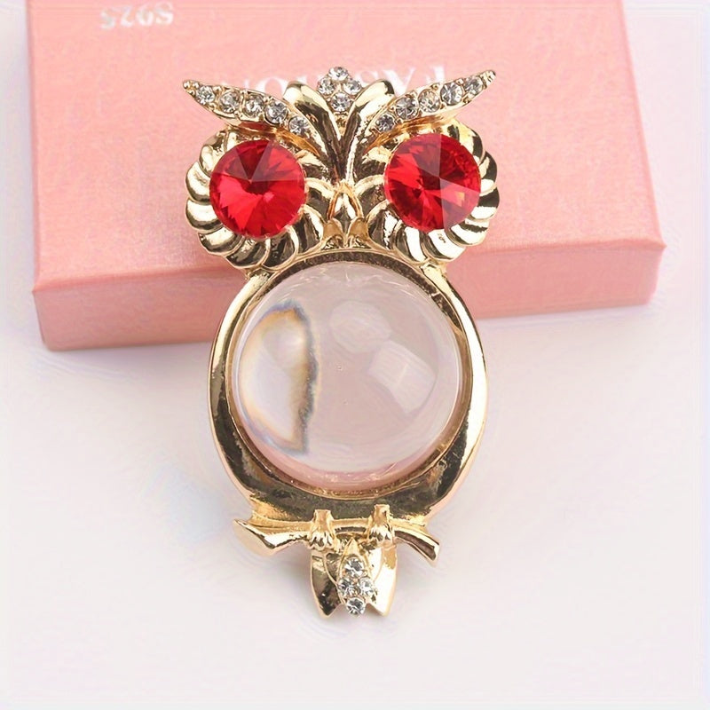 Women’s Owl Brooch Pin Alloy Jelly Glass Gemstone Modern 3D Lapel Accessory