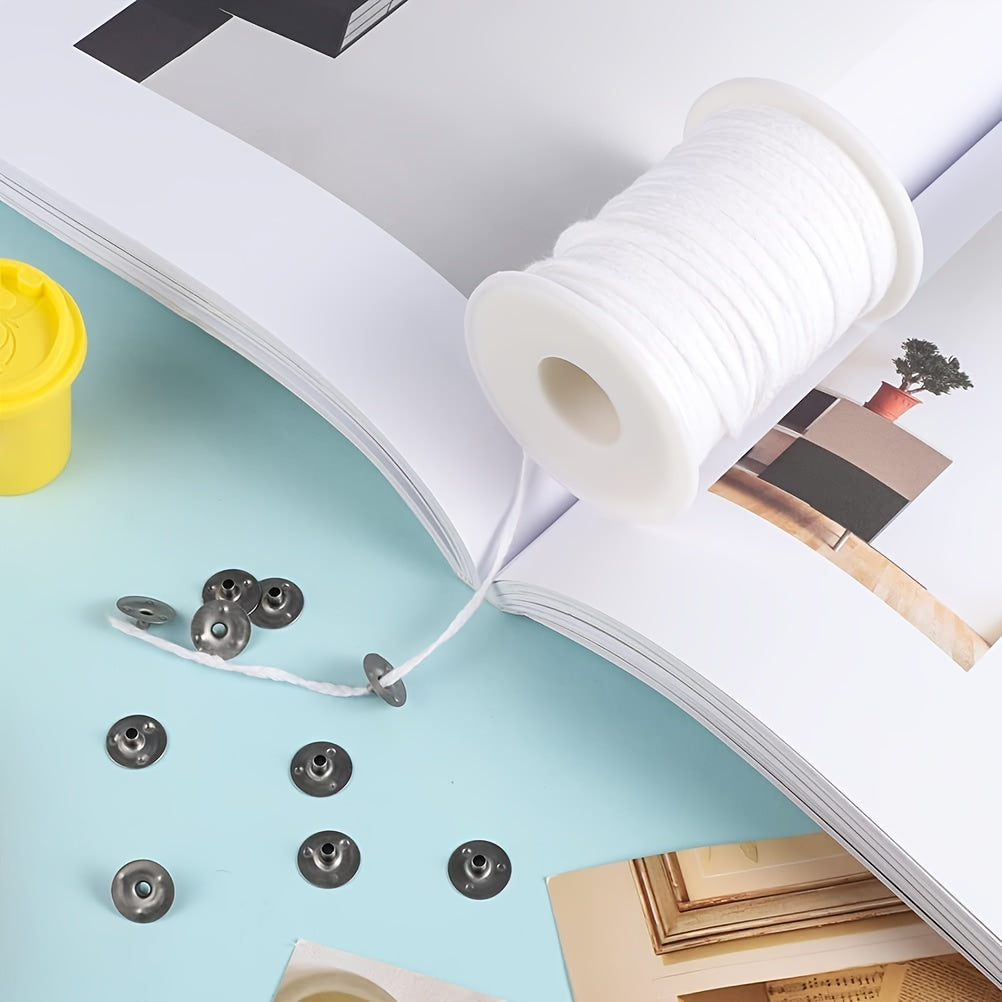 60.96 Meter Cotton Braided Candle Wicks with Core Spool and Metal Sustainer Tabs for DIY Candle Making