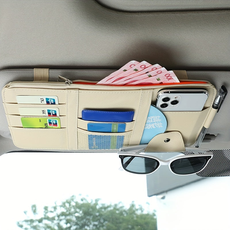 Car Glasses Holder Leather Sun Visor Card Pocket Organizer for Tickets