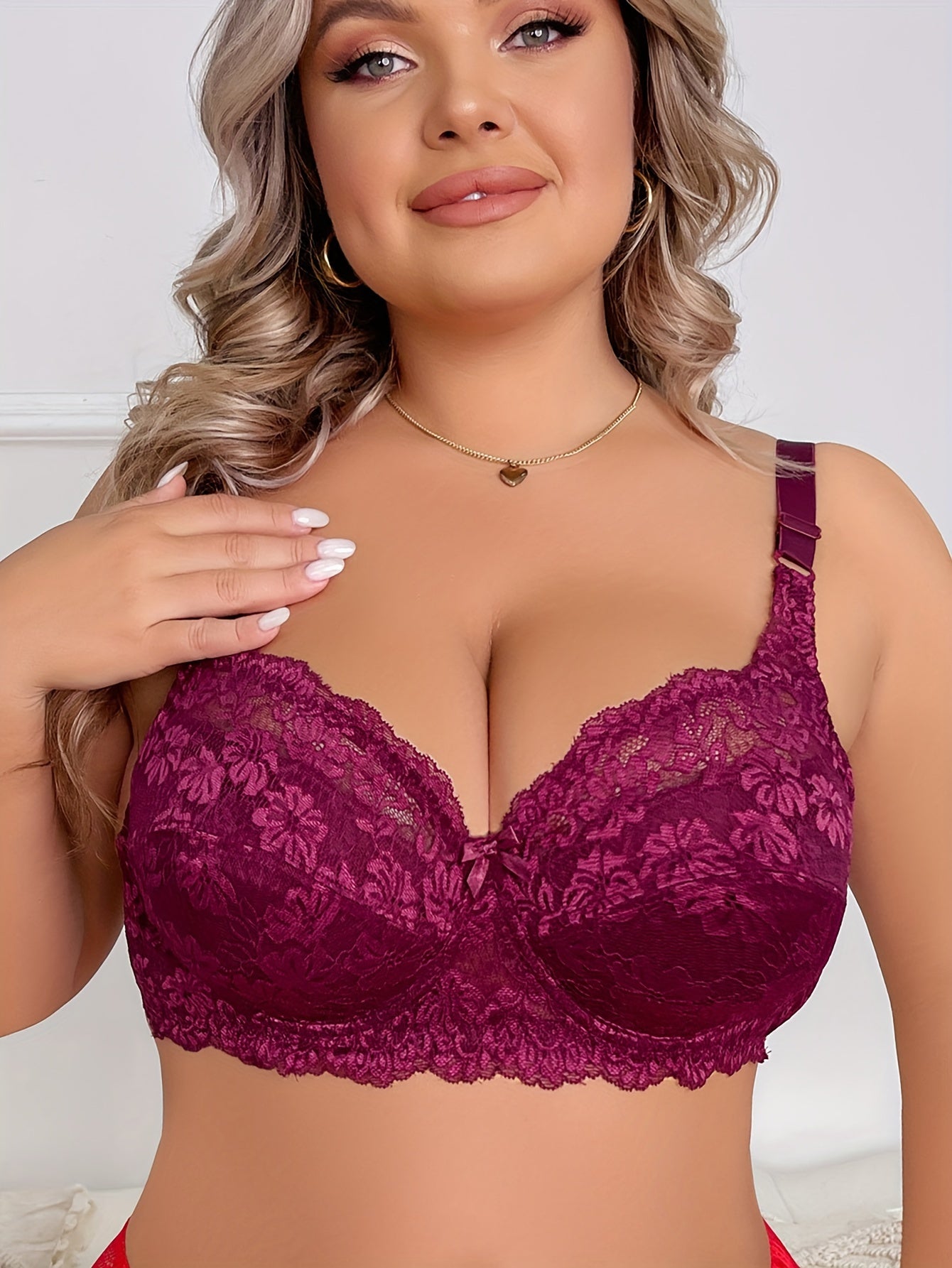 3-комплект бюстгальтеров для женщин больших размеров, полиамидное трикотажное с косточками, несъемная набивка, однотонное кружево