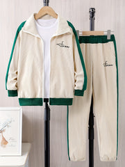 Boy's Casual 2-Piece Set Long Sleeve Zipper Jacket Jogger Pants Fall