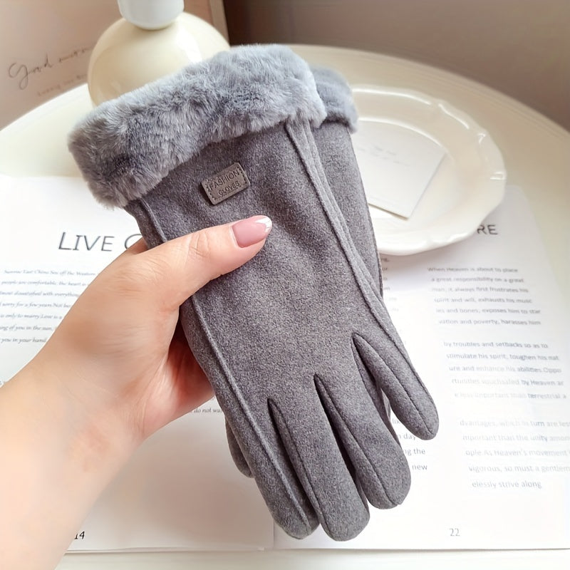 Women's Winter Thick Plush Suede Gloves Touchscreen Driving Warm Outdoor