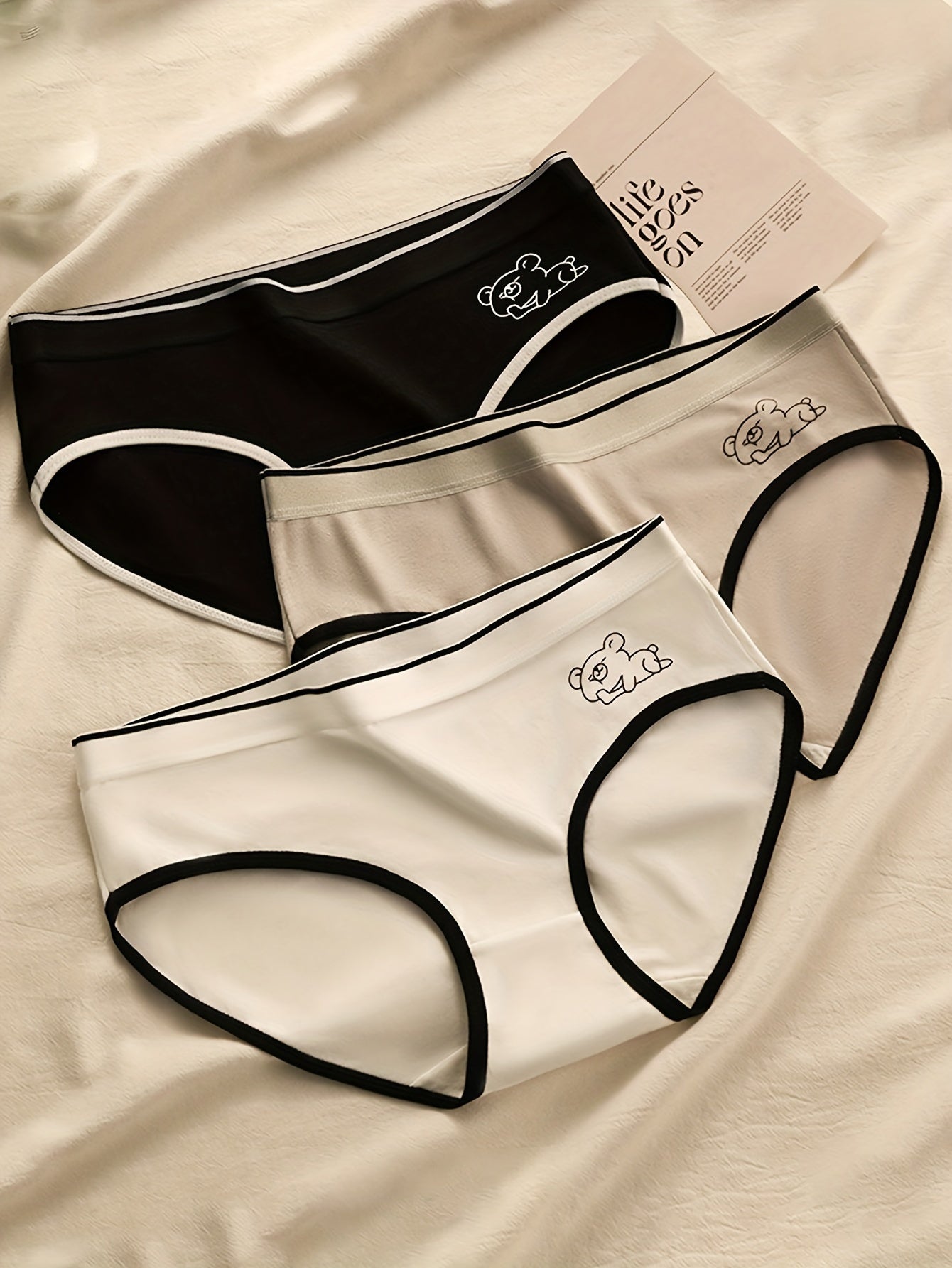 Women's 3-Pack Cartoon Bear Briefs Soft Breathable Polyester Spandex Underwear