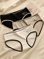 Women's 3-Pack Cartoon Bear Briefs Soft Breathable Polyester Spandex Underwear