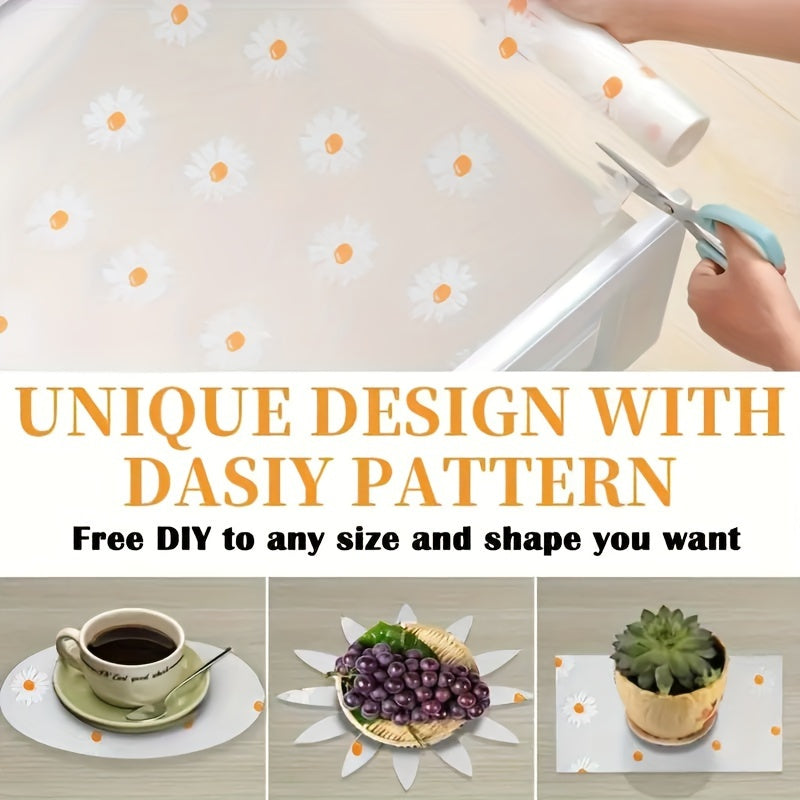 Waterproof Non-Slip Shelf Liner Roll Plastic Daisy Pattern Moisture-Proof Drawer Mat for Kitchen Cabinets Refrigerator Table