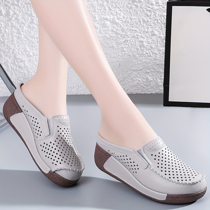 Women's Mesh Clogs Platform Slip-On Shoes Breathable Solid Color