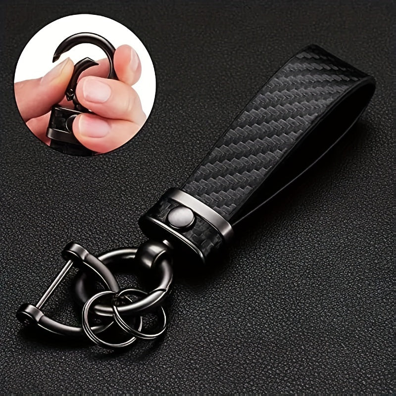 Car Keychain Carbon Fiber Leather Keyring for Men and Women