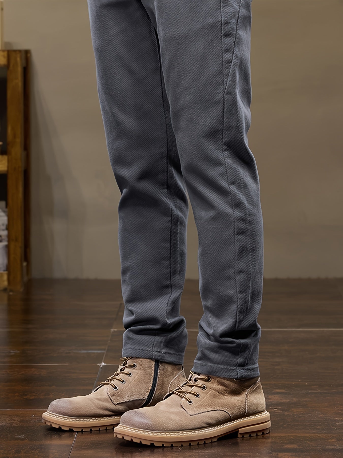 Men's Slim Fit Straight Leg Pants Cotton Blend Casual Business Fall Winter 9-Inch Inseam