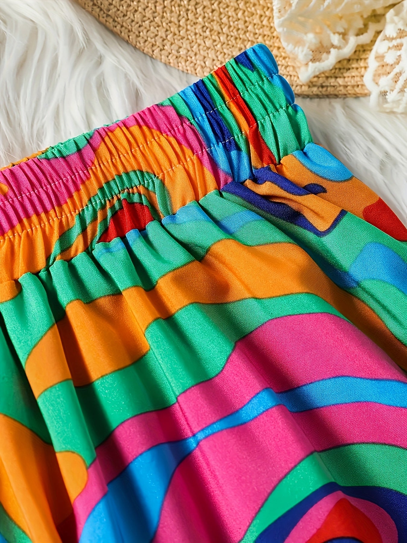 Falda midi casual de talla grande para mujer con estampado abstracto, tela fluida